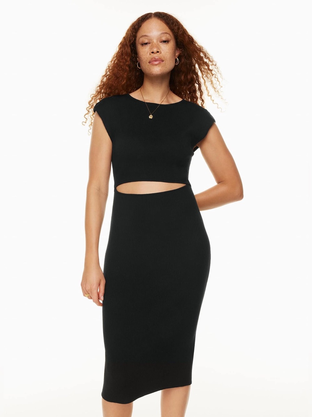 Wilfred Free Black Cutout Midi Dress Minimal Chic Bodycon Size S